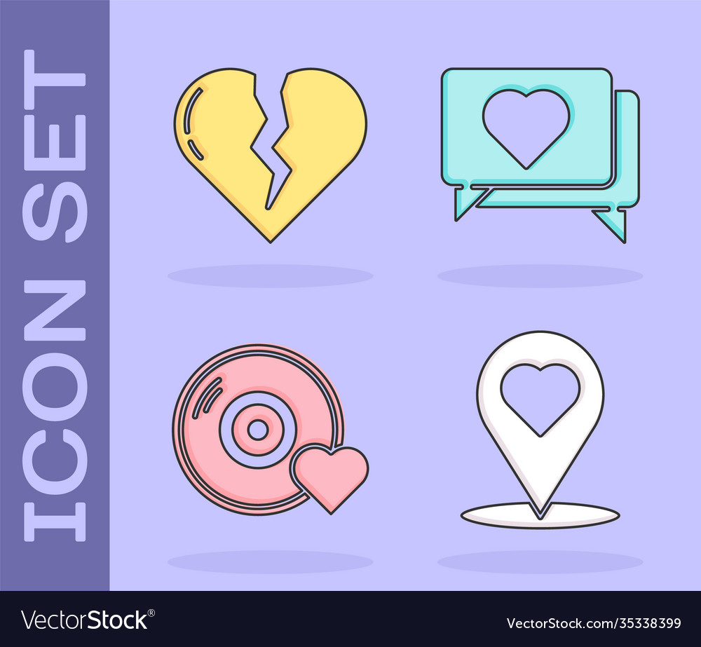 Set map pointer with heart broken vector image Set map pointer with heart broken