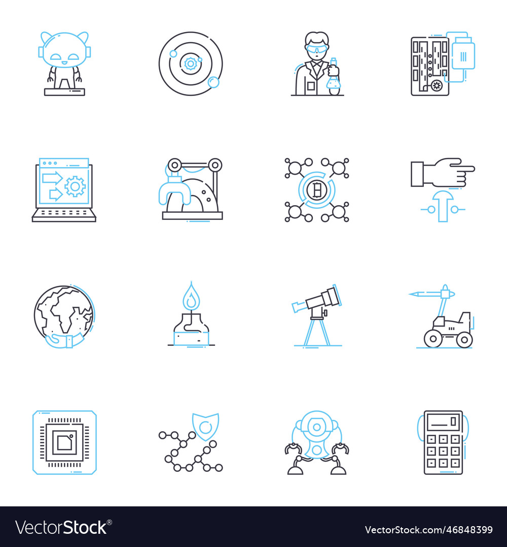Synthetic creation linear icons set artificial