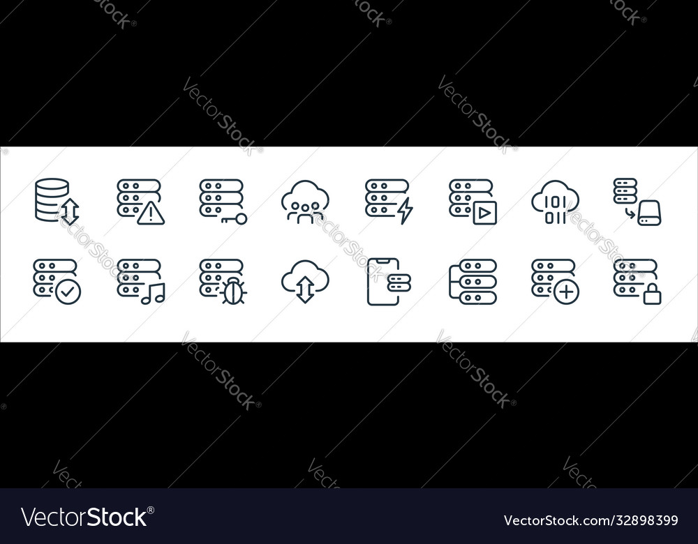 Work office server line icons linear set quality vector image Work office server line icons linear set quality