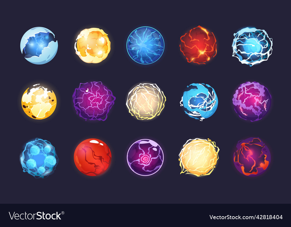 Cartoon energy spheres magic fantasy orb asset Vector Image