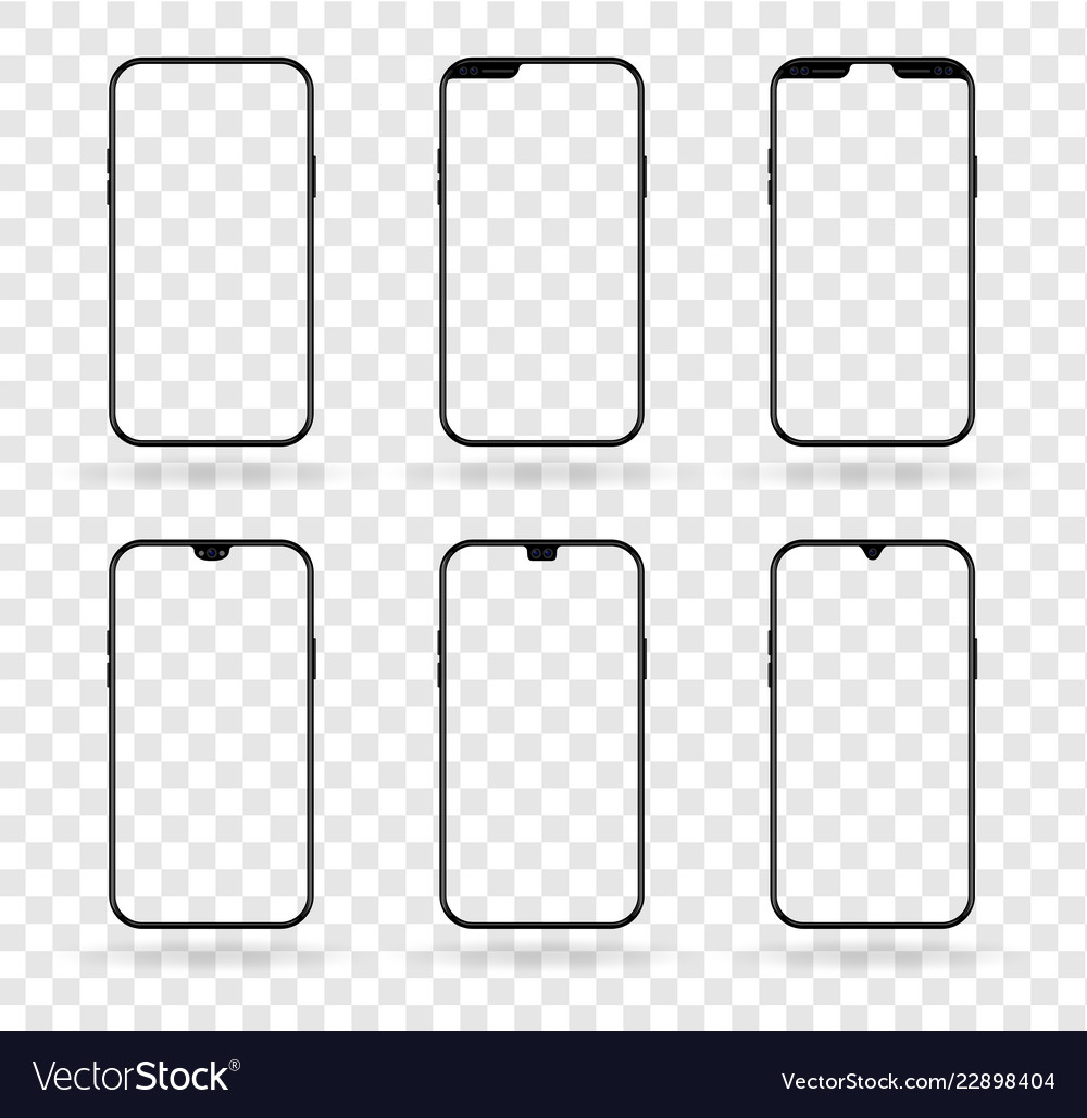 Different notch smartphone display mockup set vector image Different notch smartphone display mockup set