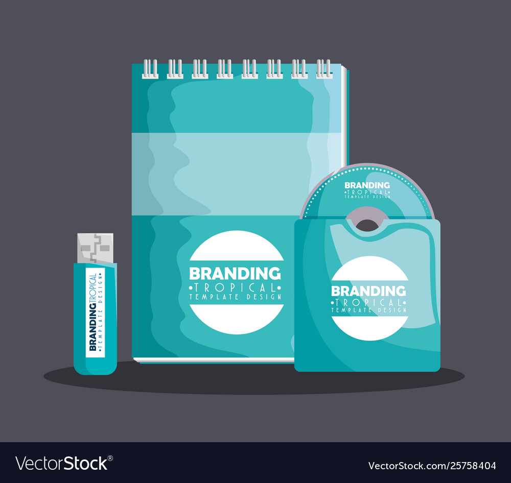 Notebook with cd inside envelope and usb memory vector image Notebook with cd inside envelope and usb memory