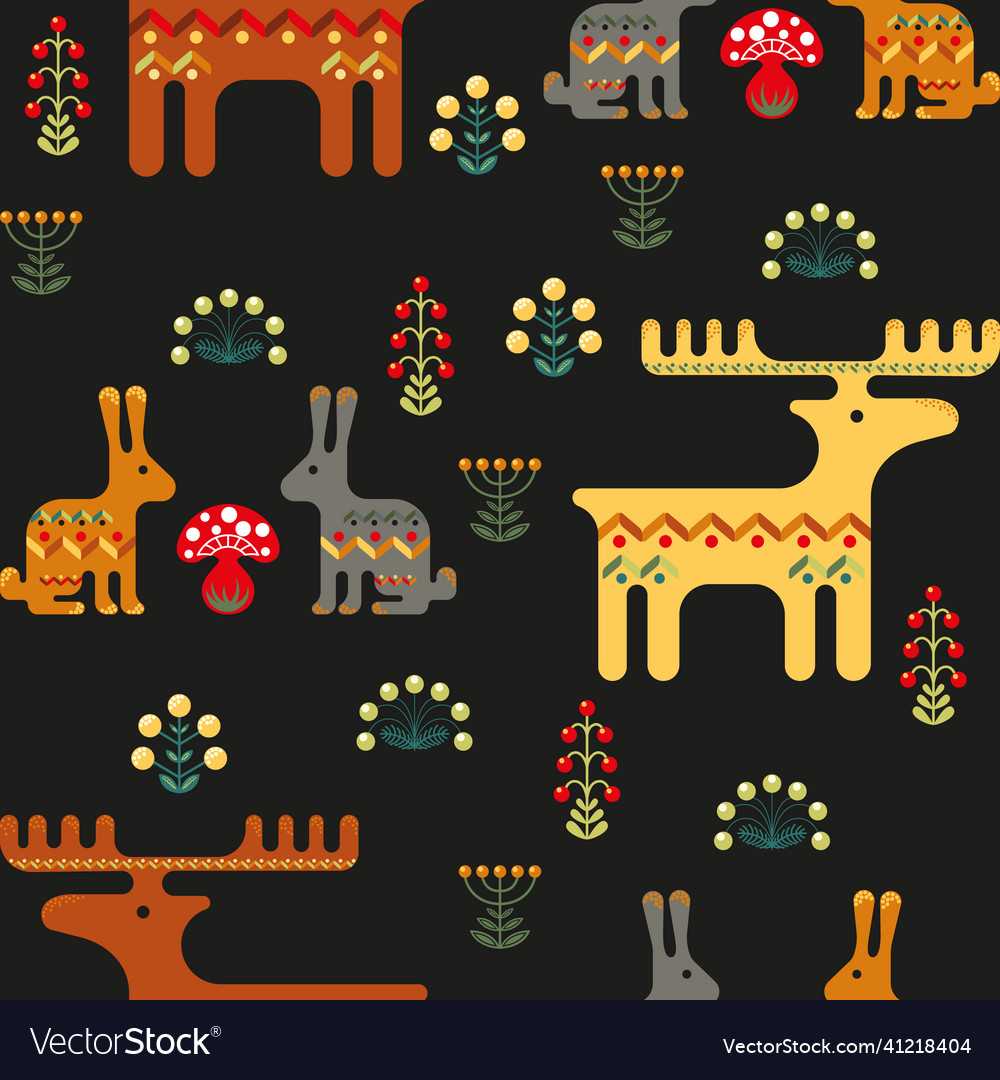 Seamless pattern with figures of deer and rabbits