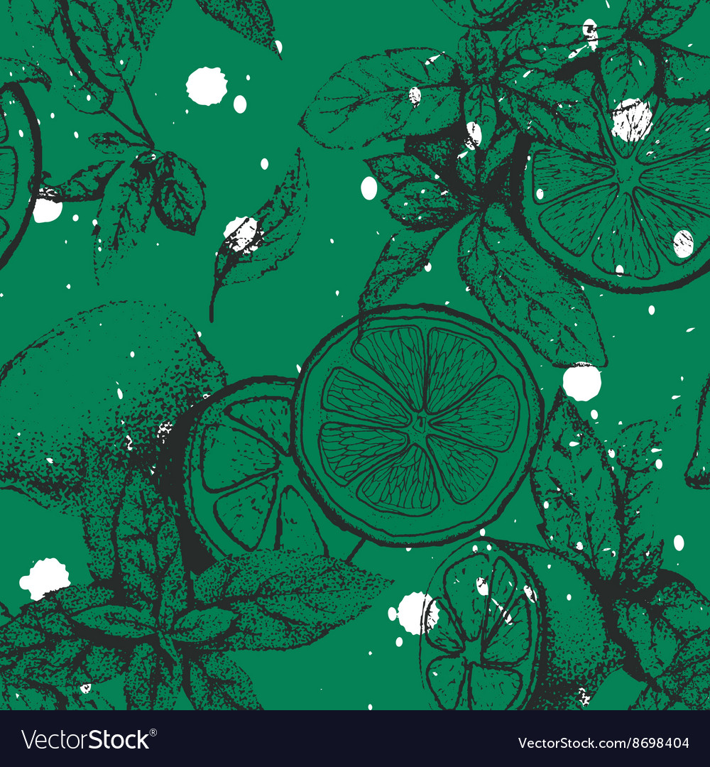 Seamless pattern with lemon and mint vector image Seamless pattern with lemon and mint