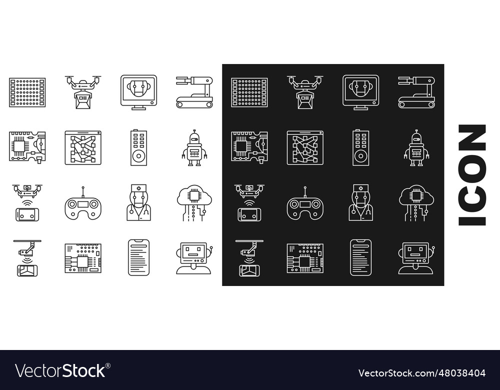 Set line robot internet of things bot global vector image Set line robot internet of things bot global