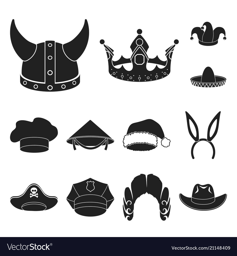 Different kinds of hats black icons in set