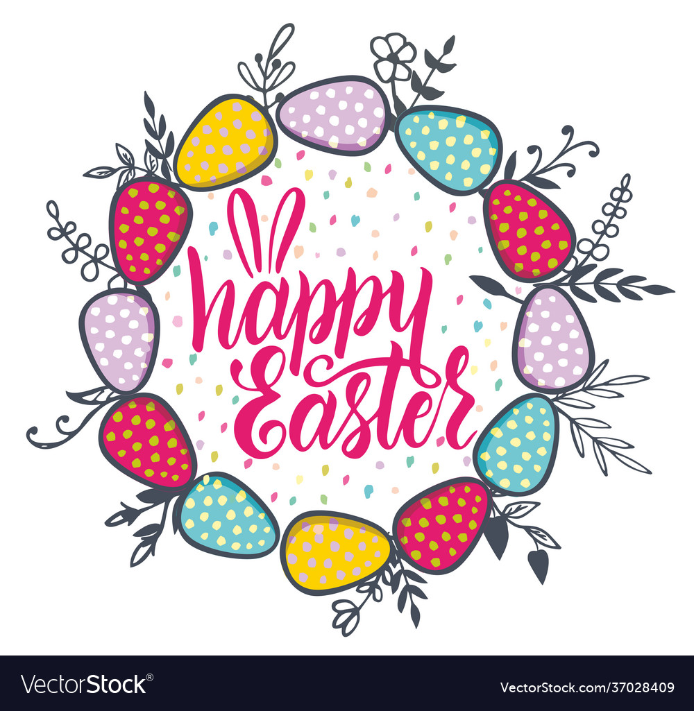 Easter wreath cartoon blossom colored branches Vector Image