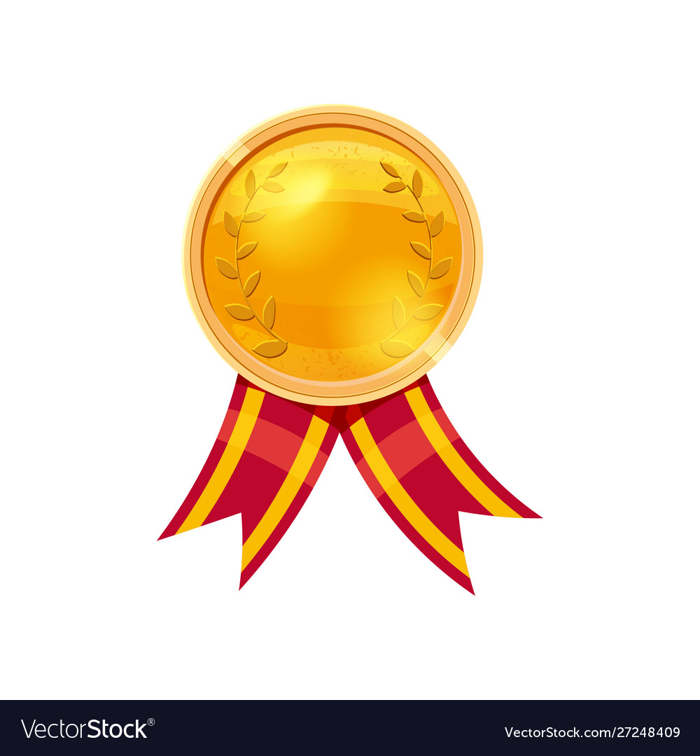 Gold medal red ribbon with relief detail Vector Image