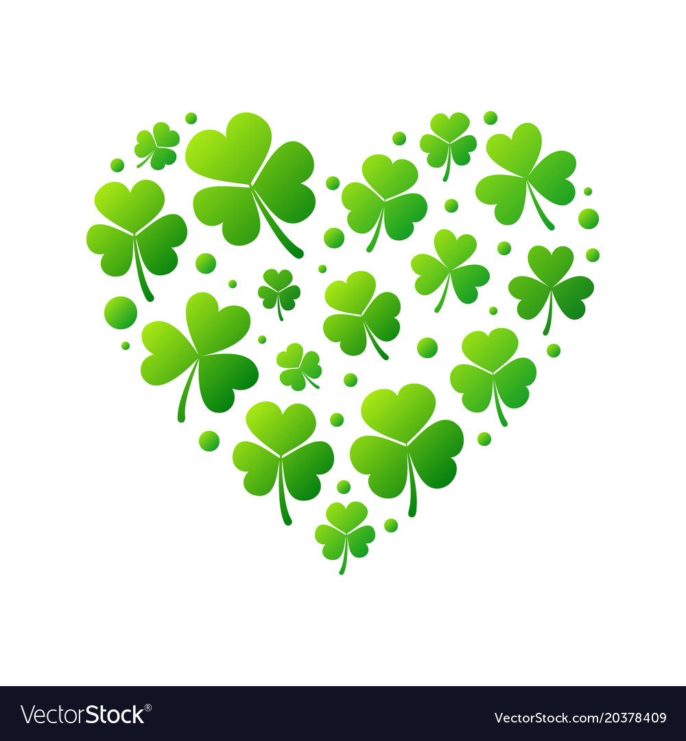 Heart made of bright green shamrocks or Royalty Free Vector