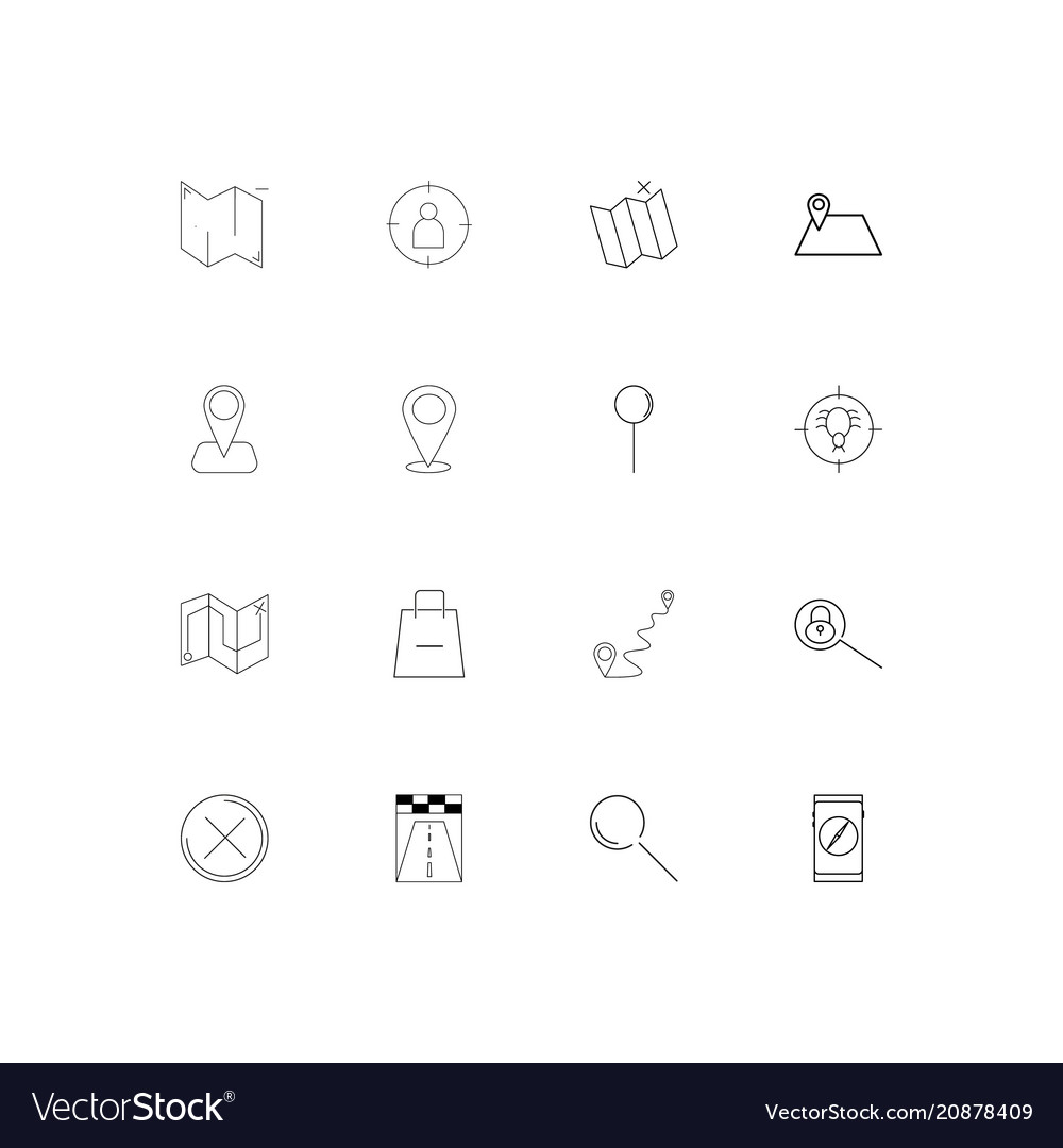 Maps and navigation linear thin icons set