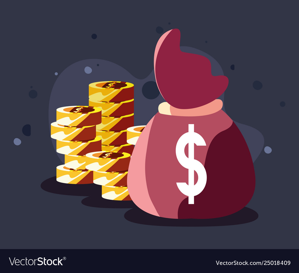 Money bag coins stacked Royalty Free Vector Image