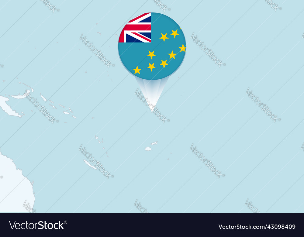 Oceania with selected tuvalu map and flag