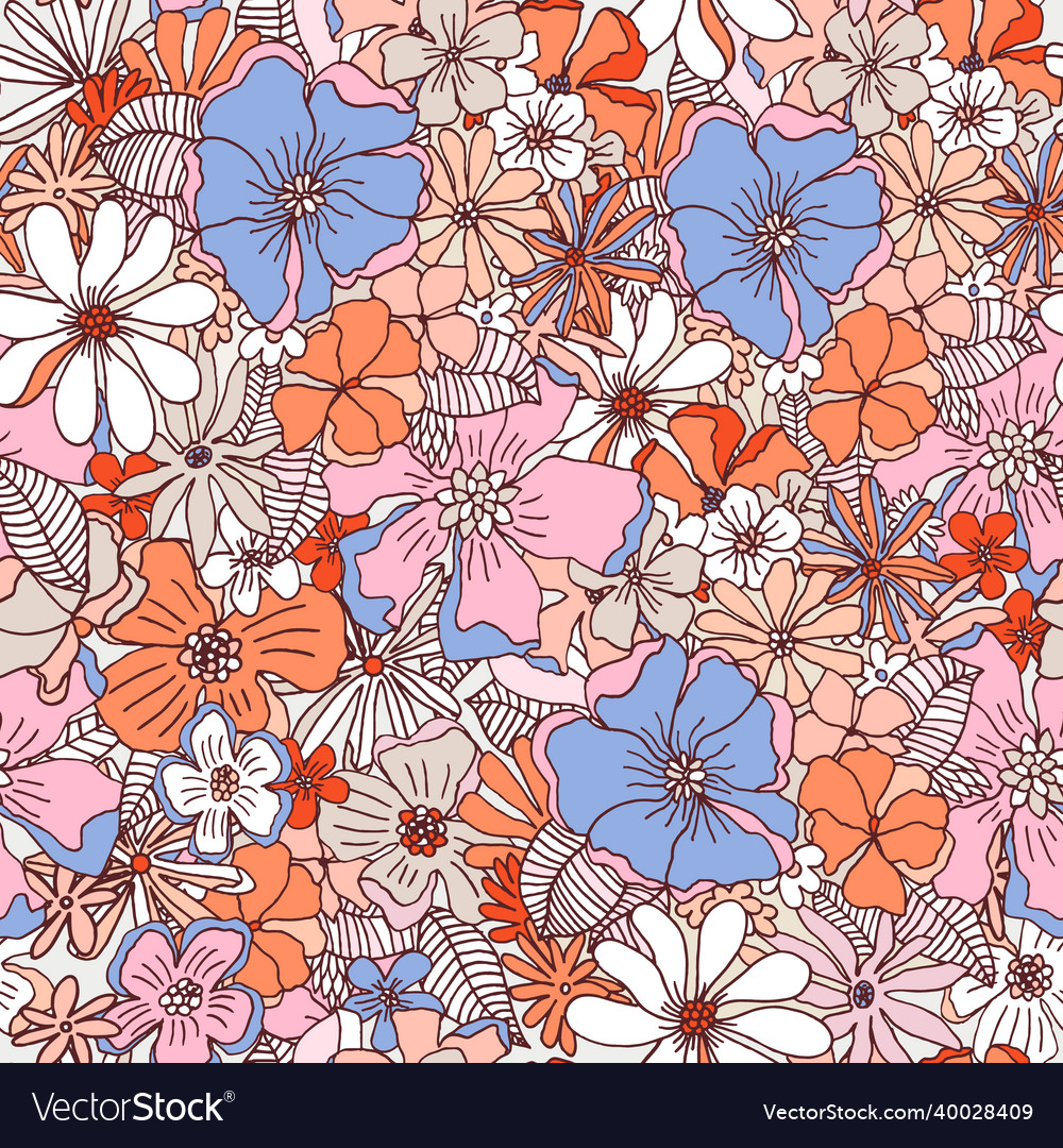 Seamless retro style hand drawn floral pattern Vector Image