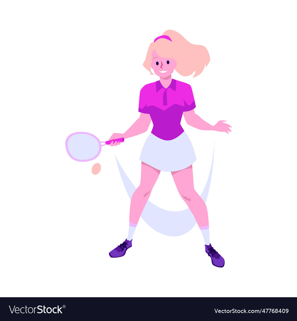 Smiling young girl tennis player makes racket move