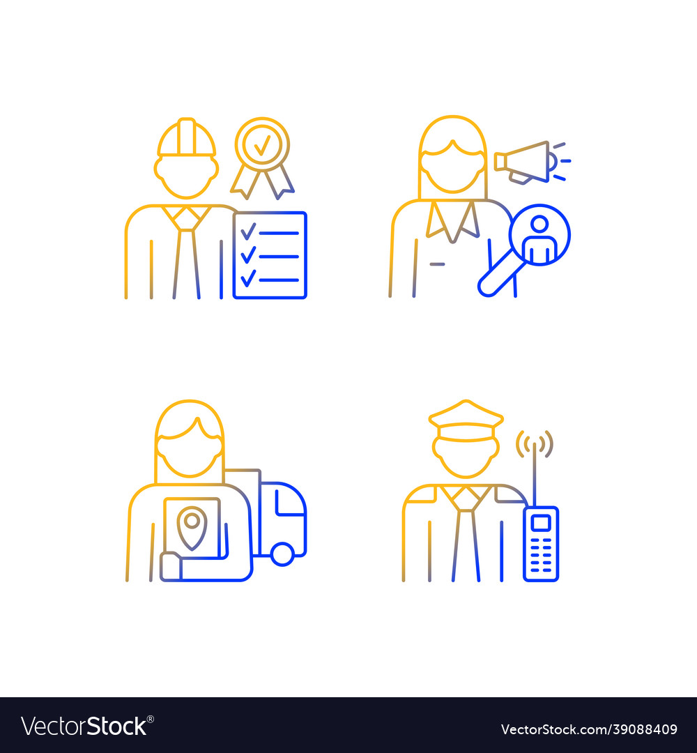 Staff of company gradient linear icons set