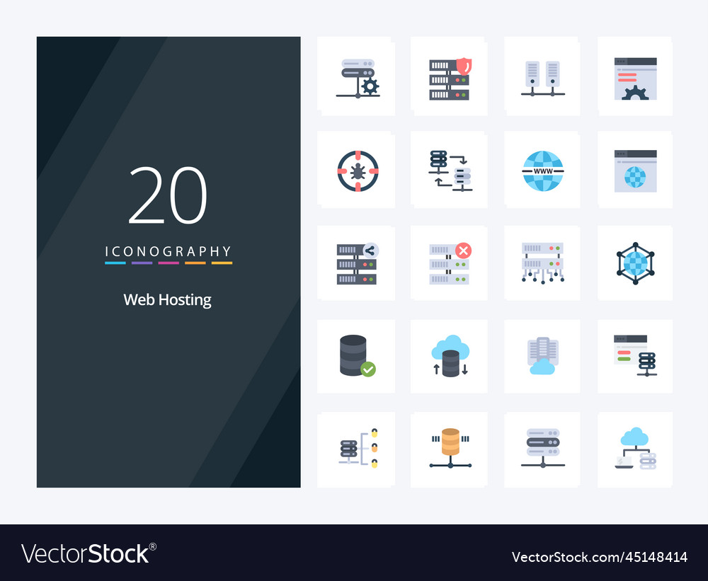 20 web hosting flat color icon for presentation