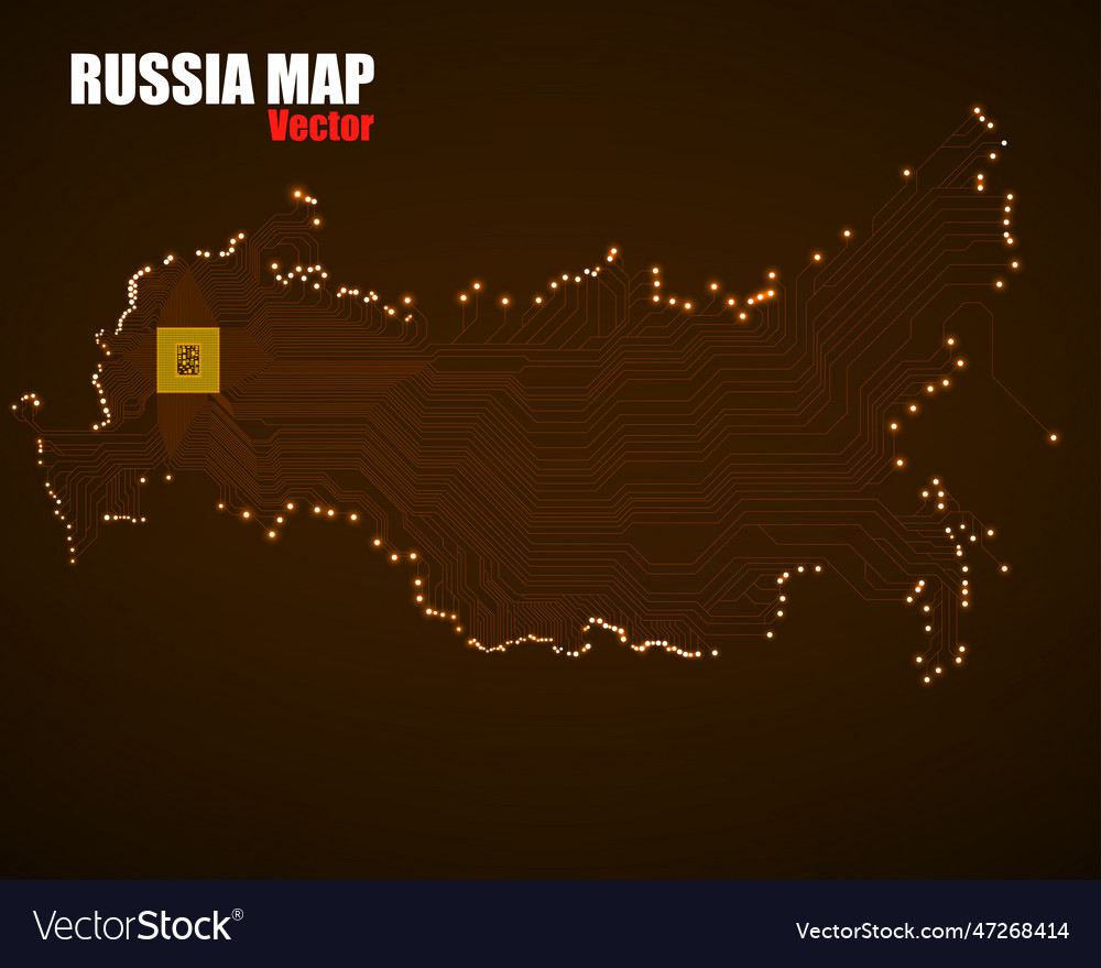 Abstract map russia with cpu glowing circuit