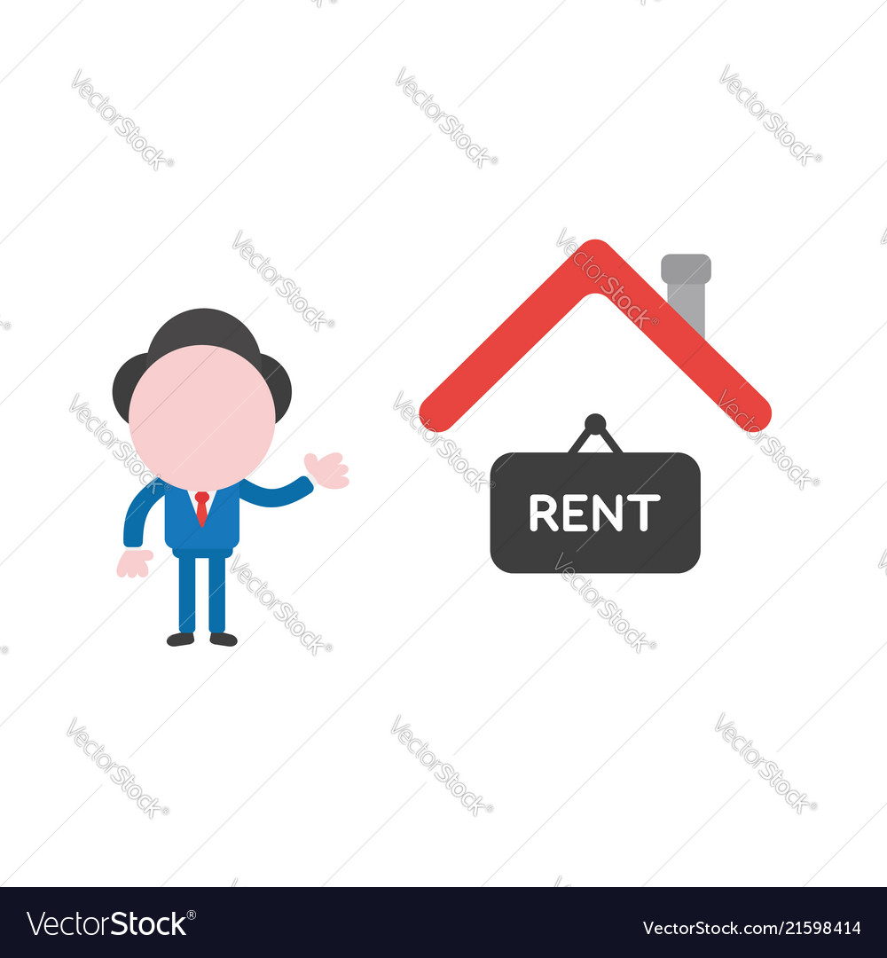 Businessman character with house and rent written