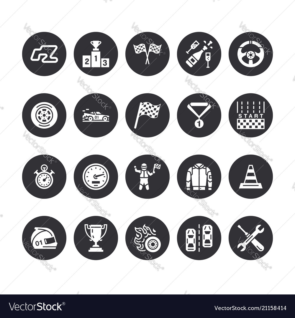 Car racing flat glyph icons speed auto
