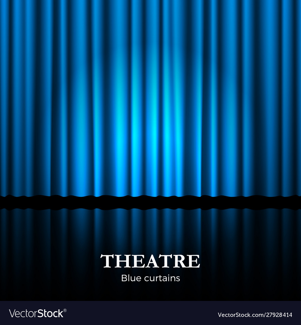 Closed blue theater curtain with spotlight and Vector Image