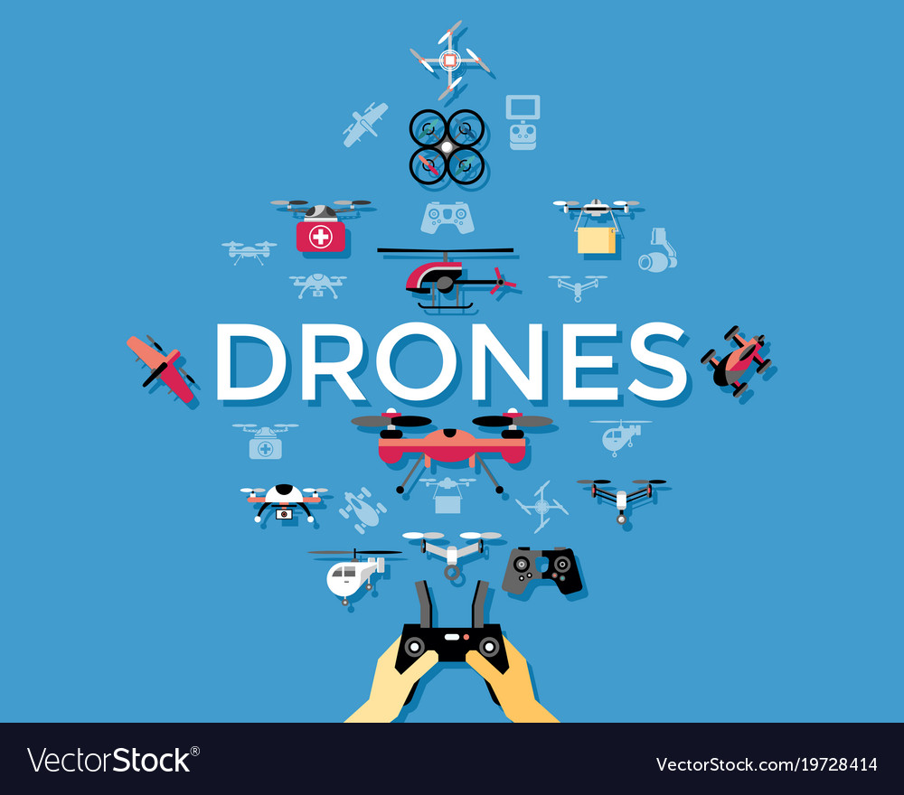 Digital flying drone objects color