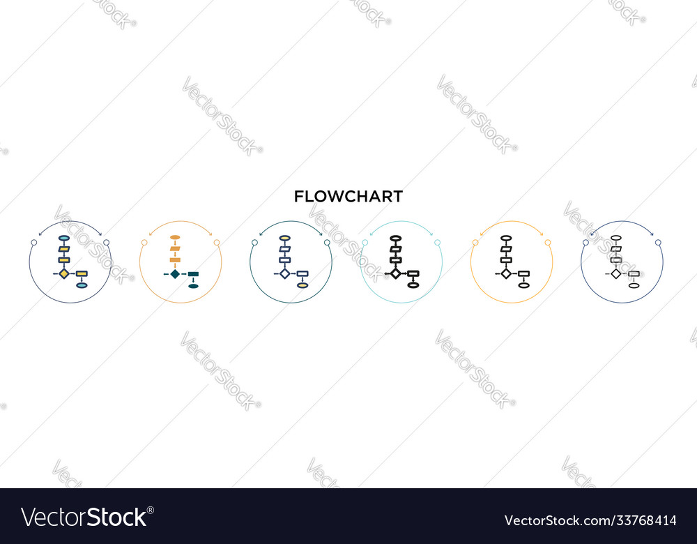 Flowchart icon in filled thin line outline