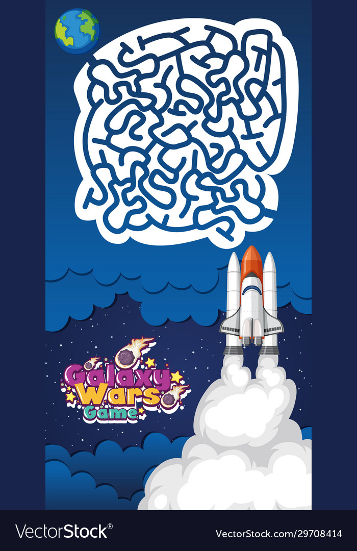 Game template with spaceship flying in space Vector Image Game template with spaceship flying in space