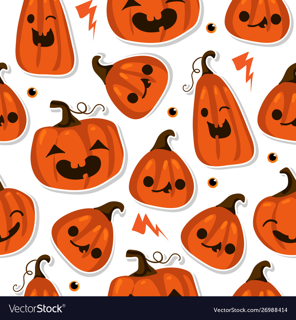 Halloween seamless pattern with cute pumpkins