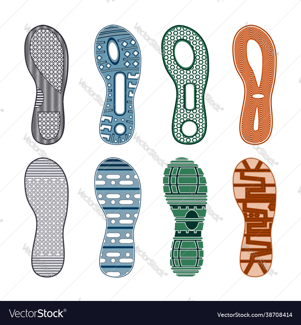 Sport shoes footprints colored set Royalty Free Vector Image