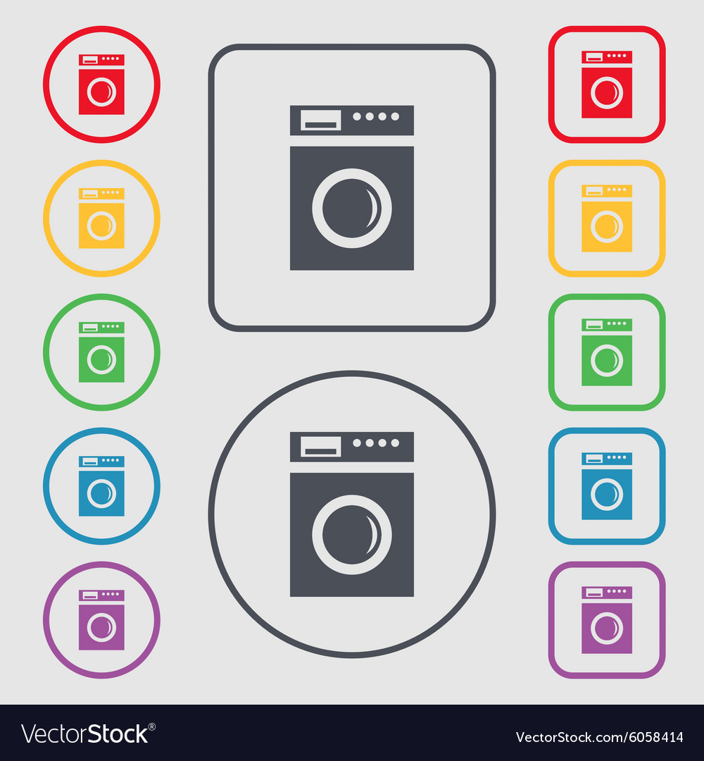 Washing machine icon sign symbols on round and Vector Image