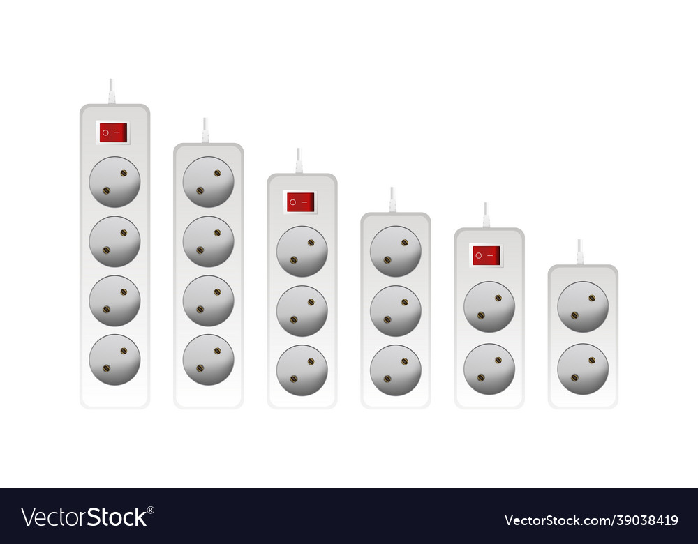 A large set white extension cords with three
