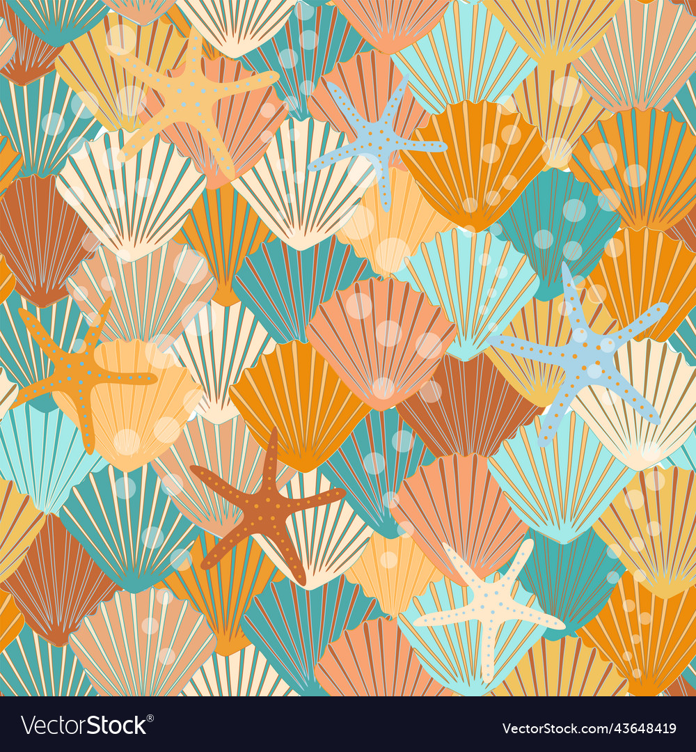A pattern of colorful shells and starfish without vector image A pattern of colorful shells and starfish without