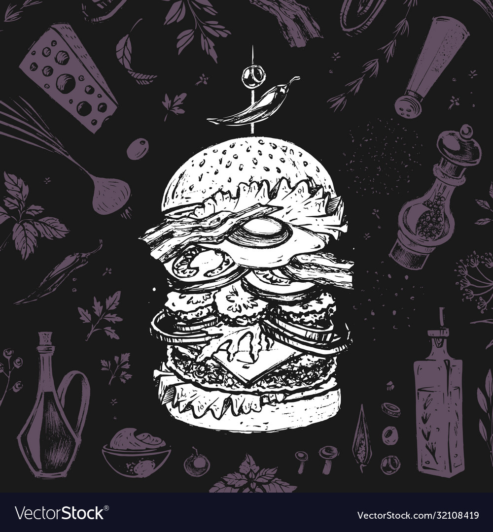 Burger menu design for restaurant chalk drawing