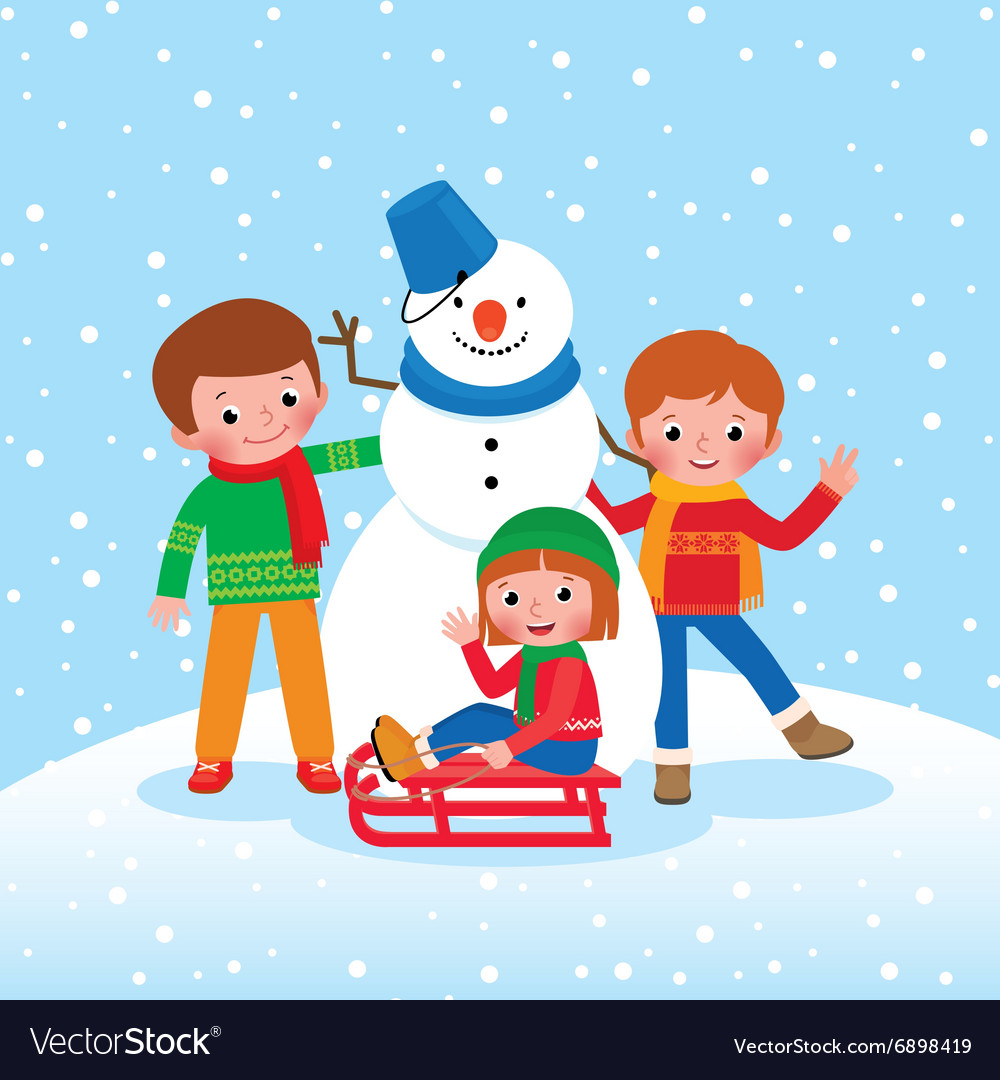 Children Sledding in Winter Snow