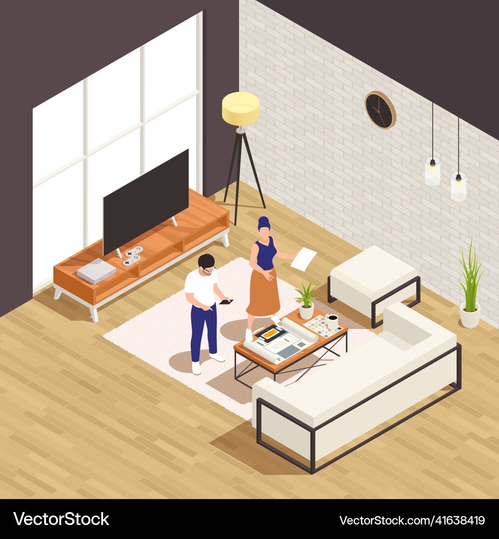 Interior designer isometric composition Royalty Free Vector