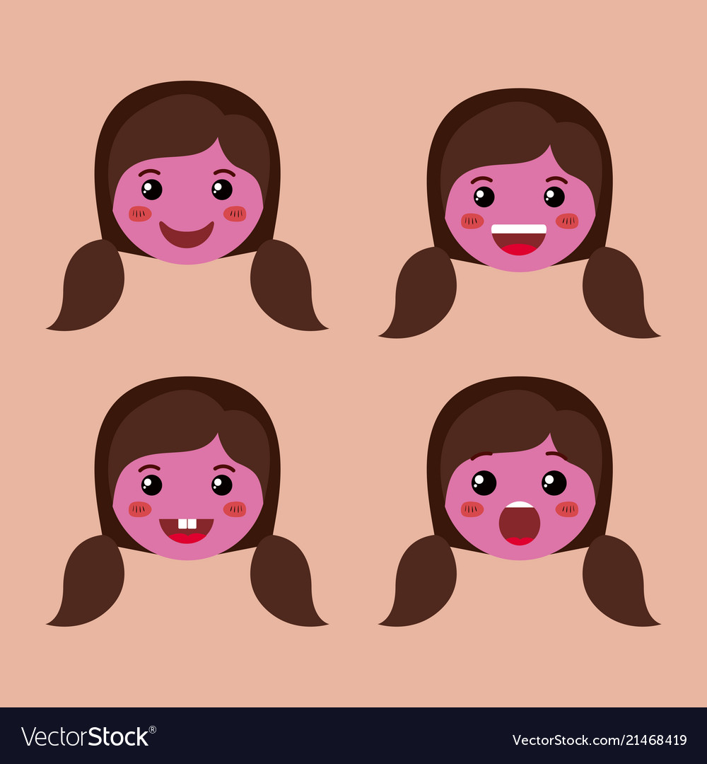 Little Purple Girls Emoticon Set Kawaii Characters