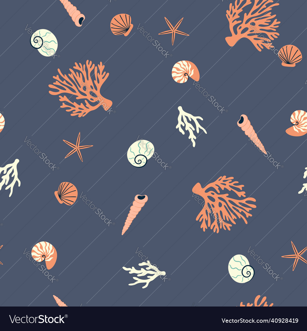 Seamless pattern with seashells corals vector image Seamless pattern with seashells corals