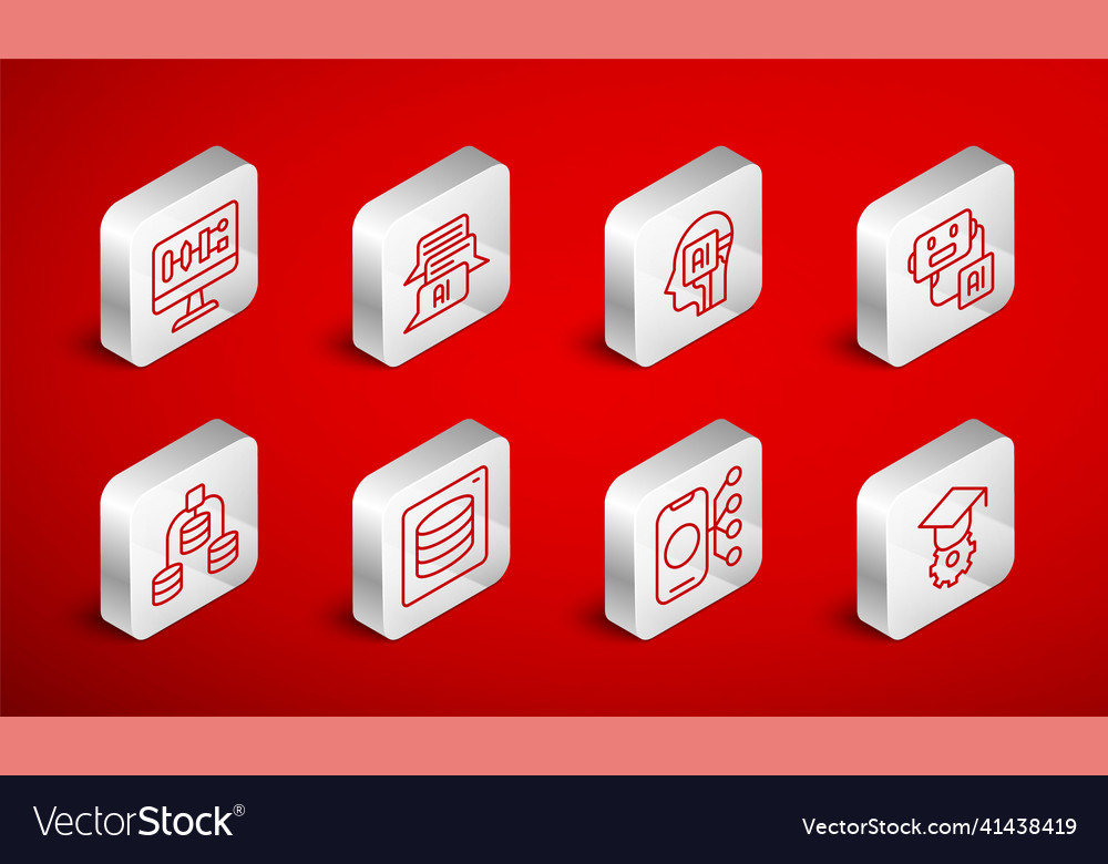 Set line graduation cap chat bot humanoid robot vector image Set line graduation cap chat bot humanoid robot