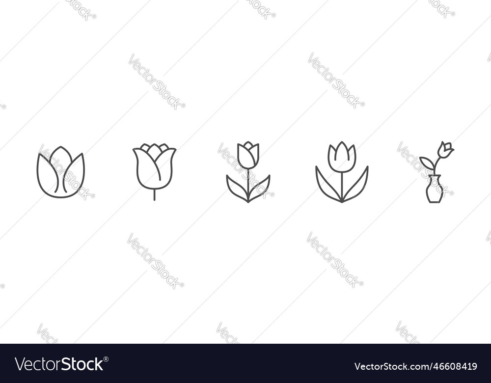 Tulip flat line icon set outline