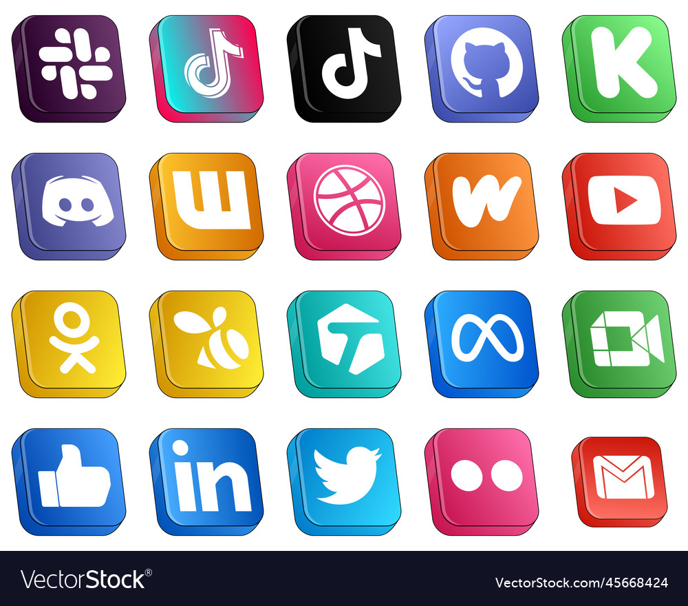 20 stylish isometric 3d social media icons