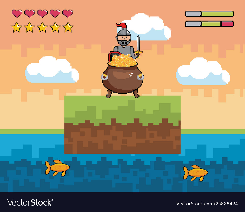 Arcade game world and pixel scene design