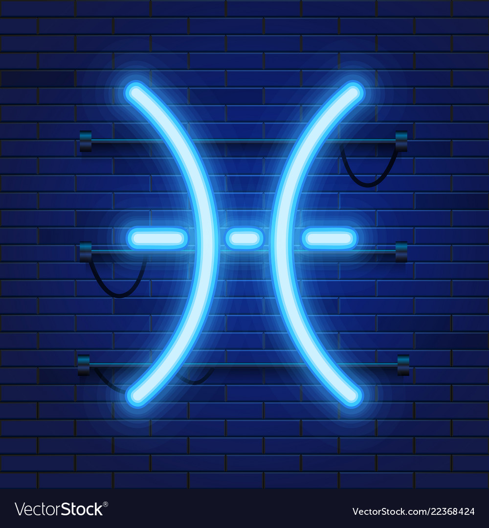 Blue Shining Cosmic Neon Zodiac Pisces Symbol On Vector Image