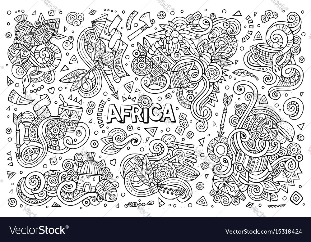 Doodle cartoon set africa designs Royalty Free Vector Image