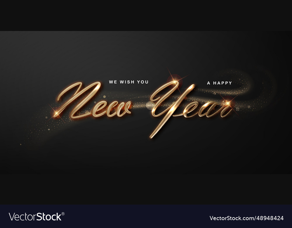Happy new year banner golden metal realistic vector image Happy new year banner golden metal realistic