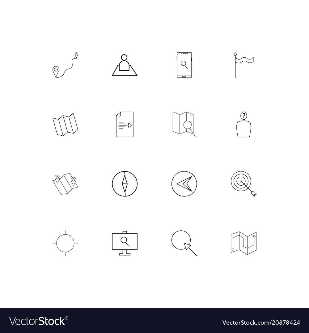 Maps and navigation linear thin icons set