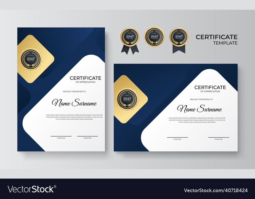 Modern blue and gold certificate template diploma Vector Image