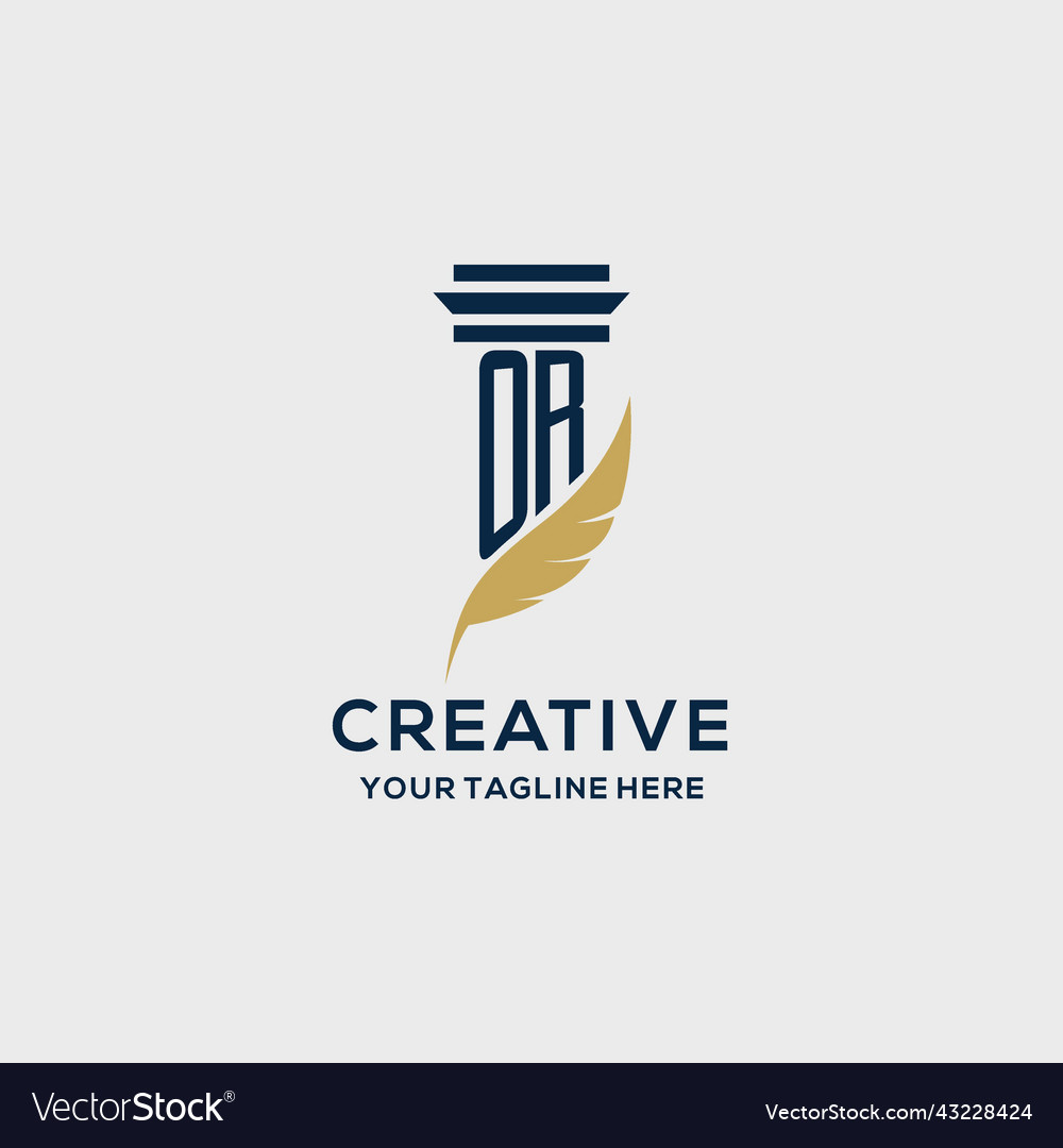 Monogram initial logo with pillar and feather