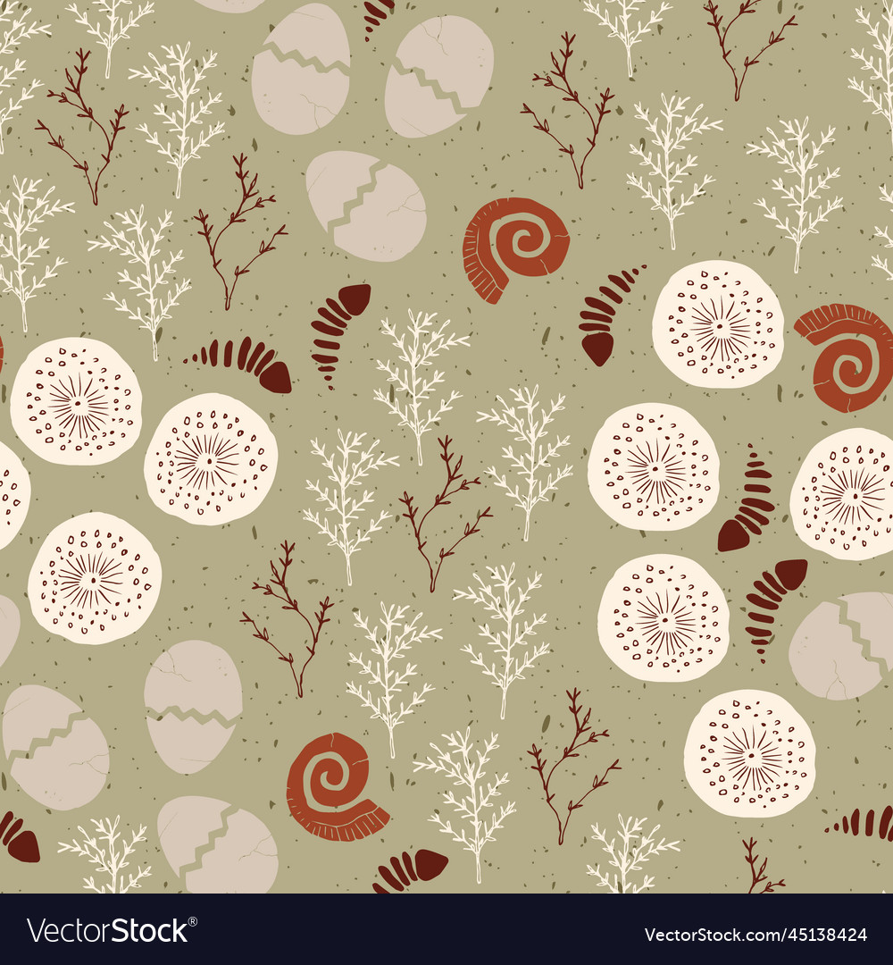 Nature and plants fossils seamless pattern