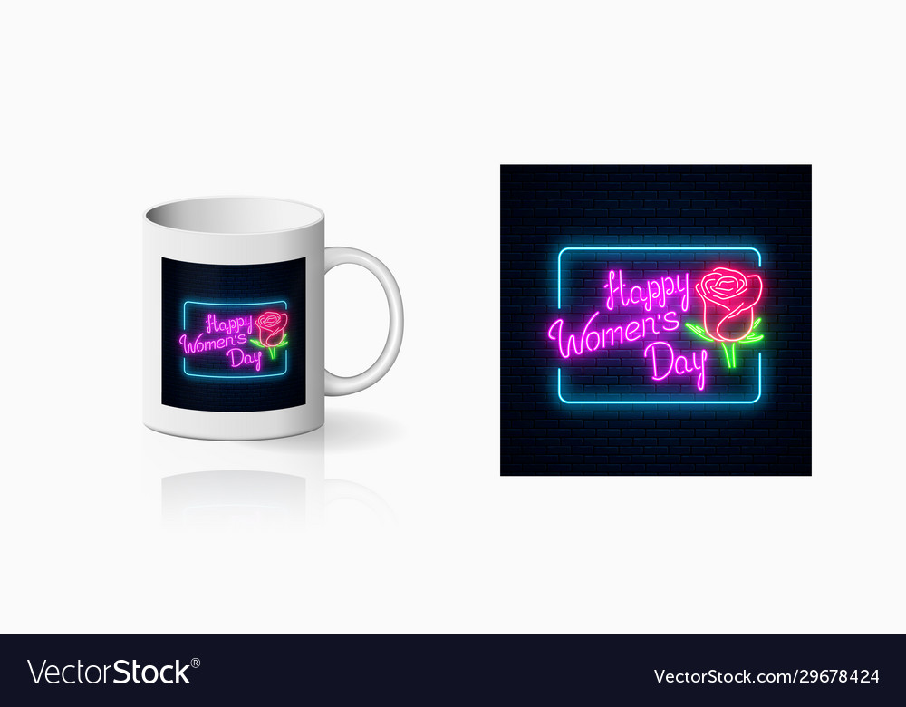 Neon world womens day sign with rose print