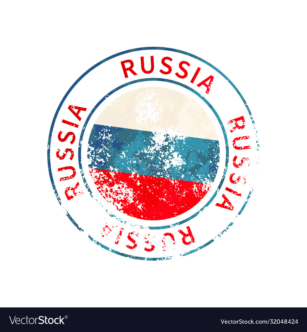 Russia sign vintage grunge imprint with flag on Vector Image